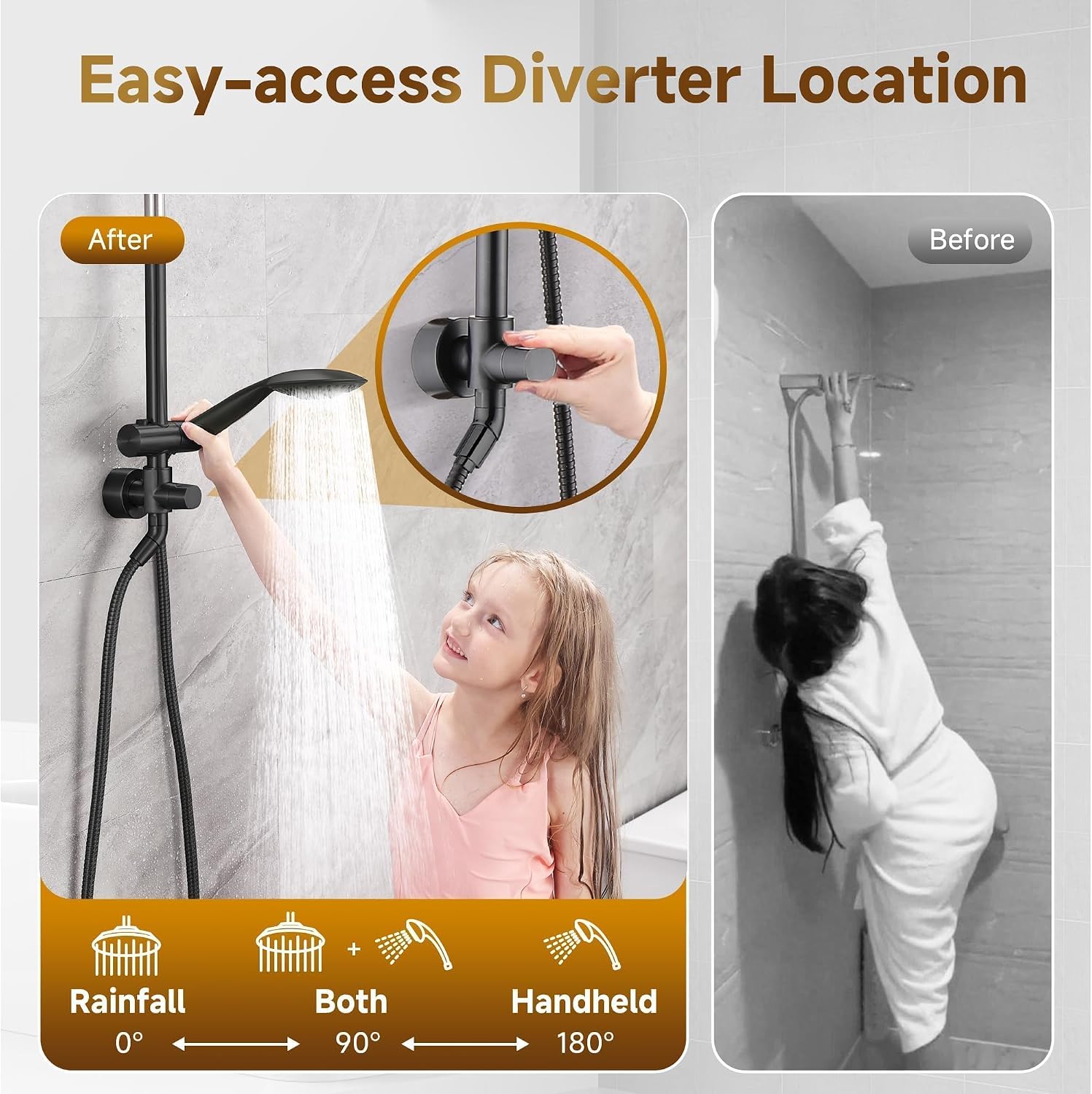 BRIGHT SHOWERS Shower System, 9 Inch Rain Shower Head with 5-Function Hand Shower, Dual Shower Combo with Height Adjustable Holder, Solid Brass Rail, 60 Inch Stainless Steel Hose, Oil-Rubbed Bronze