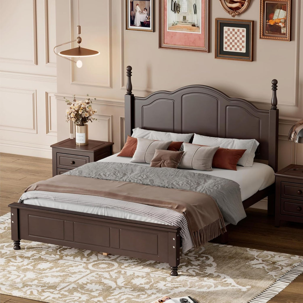 Harper & Bright Designs Platform Bed Frame Full Size with Headboard and Footboard, Mid Century Modern Wood Bed Frame with Underbed Storage for Kids Teens Adults, Classic Vintage Design, Dark Walnut
