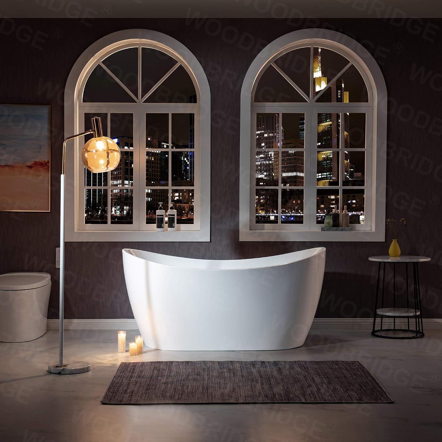 WOODBRIDGE 59'Freestanding White Acylic Soaking Bathtub with Drain Kit and Floor Mount Tub Filler in ORB,BTA1516 -ORB-Drain &O+F0010ORBSQ