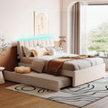 Ball & Cast Full Szie Upholstered Bed Frame with LED Light and Trundle,Teddy Fleece Platform Bed w/Channel Tufted Headboard &Wooden Slats Support,No Box Spring Needed, for Bedroom,Beige