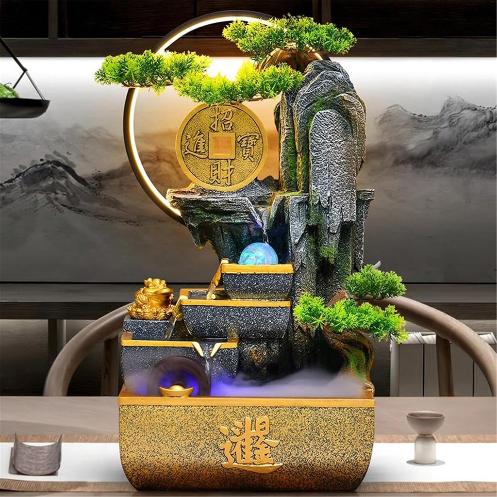 Tabletop Fountain Indoor Tabletop Water Fountain, Home Desktop Waterfall Resin Decoration Waterfall Decor Ornament(Small)