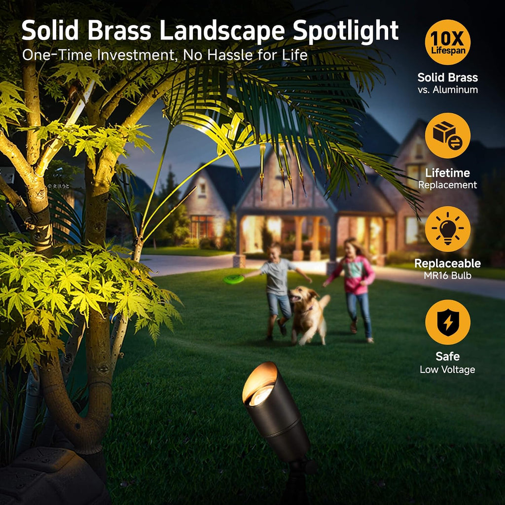 Gardenreet LED Low Voltage Spotlight - 12V AC/DC Bronze Outdoor Light Fixture, Brass Landscape Lights Hardwired, Weather Proof for Wall Wash Flag with Warm White MR16 Removable Bulbs (10 Pack)