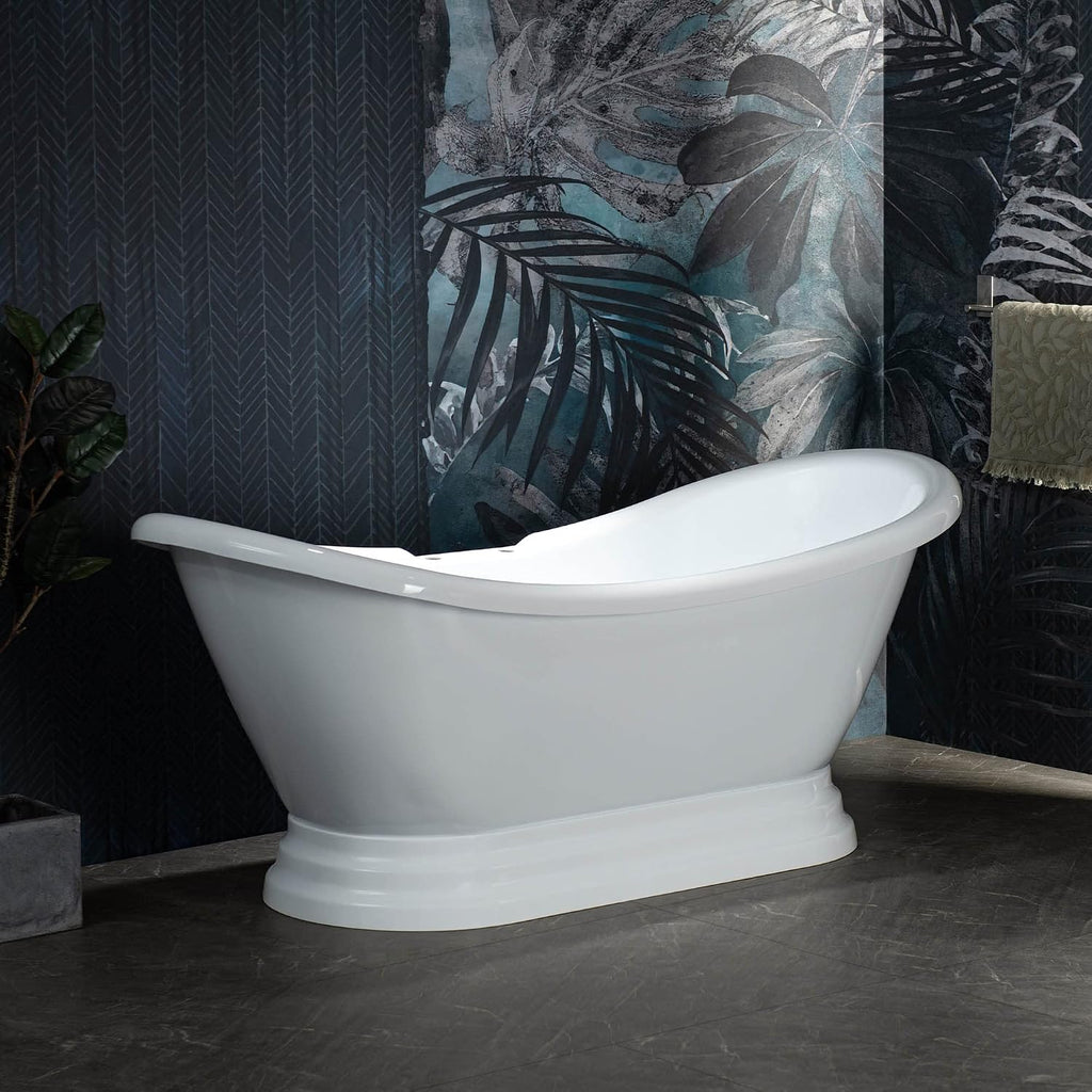 WOODBRIDGE 69 1/4' Acrylic Freestanding Bathtub Contemporary Soaking Tub, White Acrylic,Oil-Rubbed Bronze Drain/Overflow