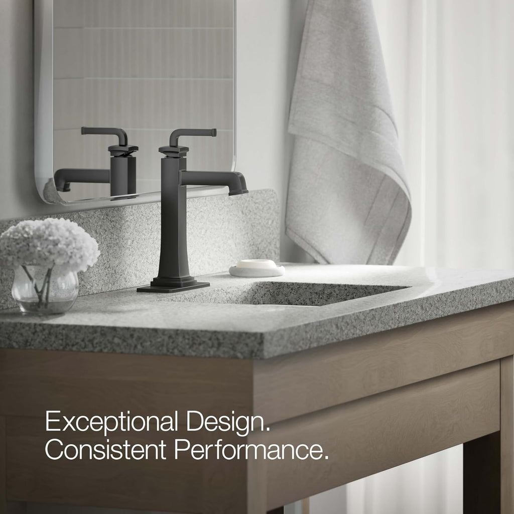 KOHLER K-26430-4K-BL Riff Tall Single-Handle Bathroom Sink Faucet, 1.0 GPM, Single-Hole, Modern Classic Design, Matte Black