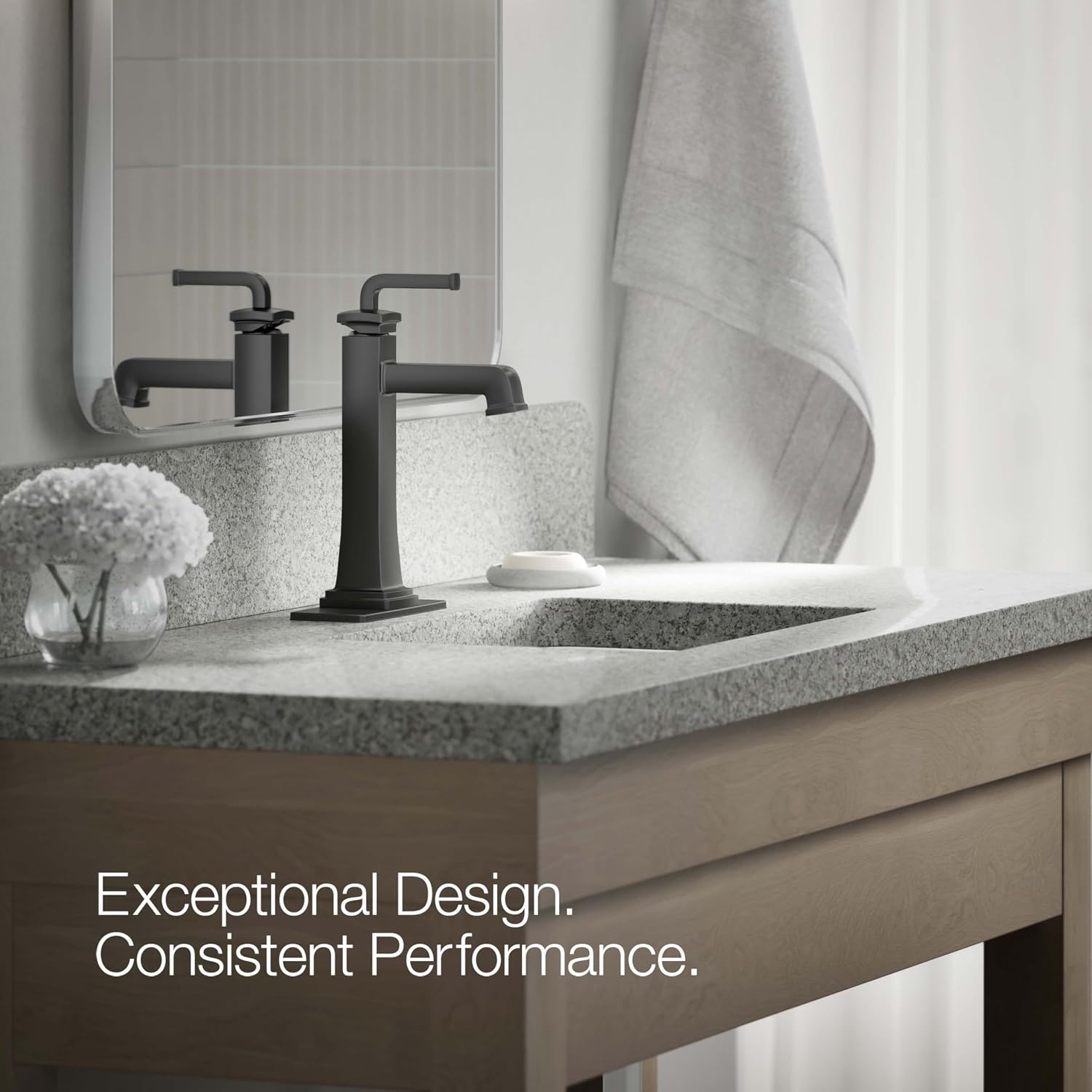 KOHLER K-26430-4K-BL Riff Tall Single-Handle Bathroom Sink Faucet, 1.0 GPM, Single-Hole, Modern Classic Design, Matte Black