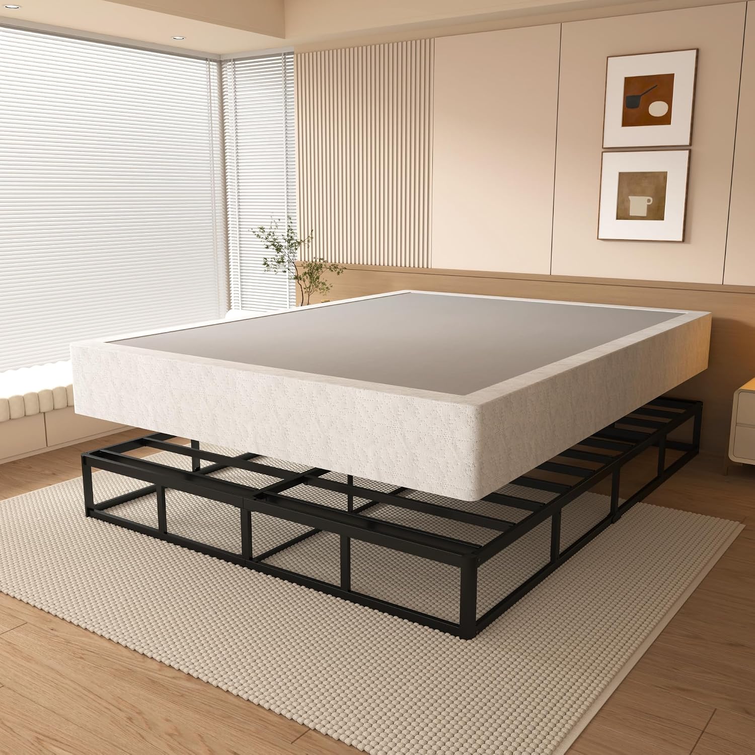 NHODIR King Box Spring, 8 Inch Box Springs King Size Bed Base,Black Heavy Duty Metal Mattress Foundation with Cover, Noise Free,Easy Assembly