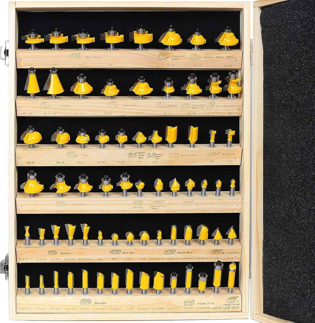 Router Bits Set 1/4 Inch Shank ,70 Piece Router Bit Set,Tungsten Carbide Router Bits Kit for Professional Woodworking
