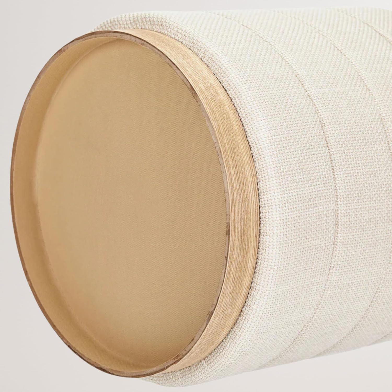 Round Storage Ottoman, Small Linen Upholstery Footrest Still with Foam Padded Seat for Living Room Bedroom, Beige