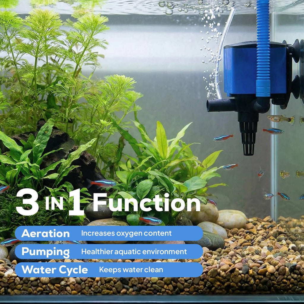 Aqua Dream 475 GPH Aquarium Powerhead - 3-in-1 Submersible Filter Pump with Air Oxygenation & Adjustable Flow, 25W High-Performance Water Circulation Pump for Fish Tanks - 9 Pcs