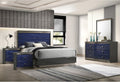 Furniture of America Scape Glam Solid Wood 5-Piece Bedroom Set with Geo Chrome Molding, Felt-Lined Top Drawer, Metal Side Glide, Square Knobs, No Box Spring Needed, King, Indigo Blue