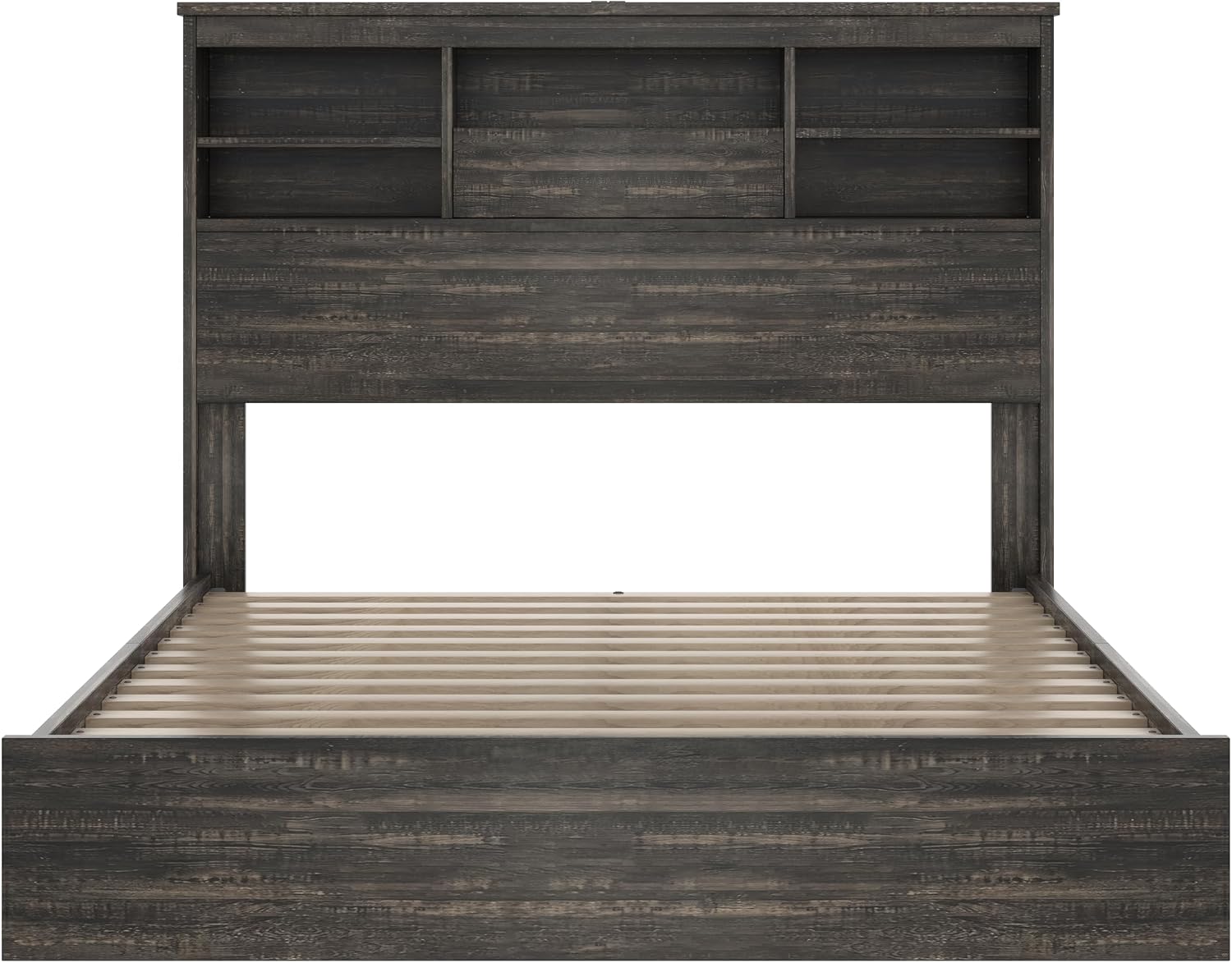 4 Pieces Bedroom Sets, Queen Size Vintage Wooden Platform Bed Frame with 2 Nightstands and 1 Chest, Antique Gray
