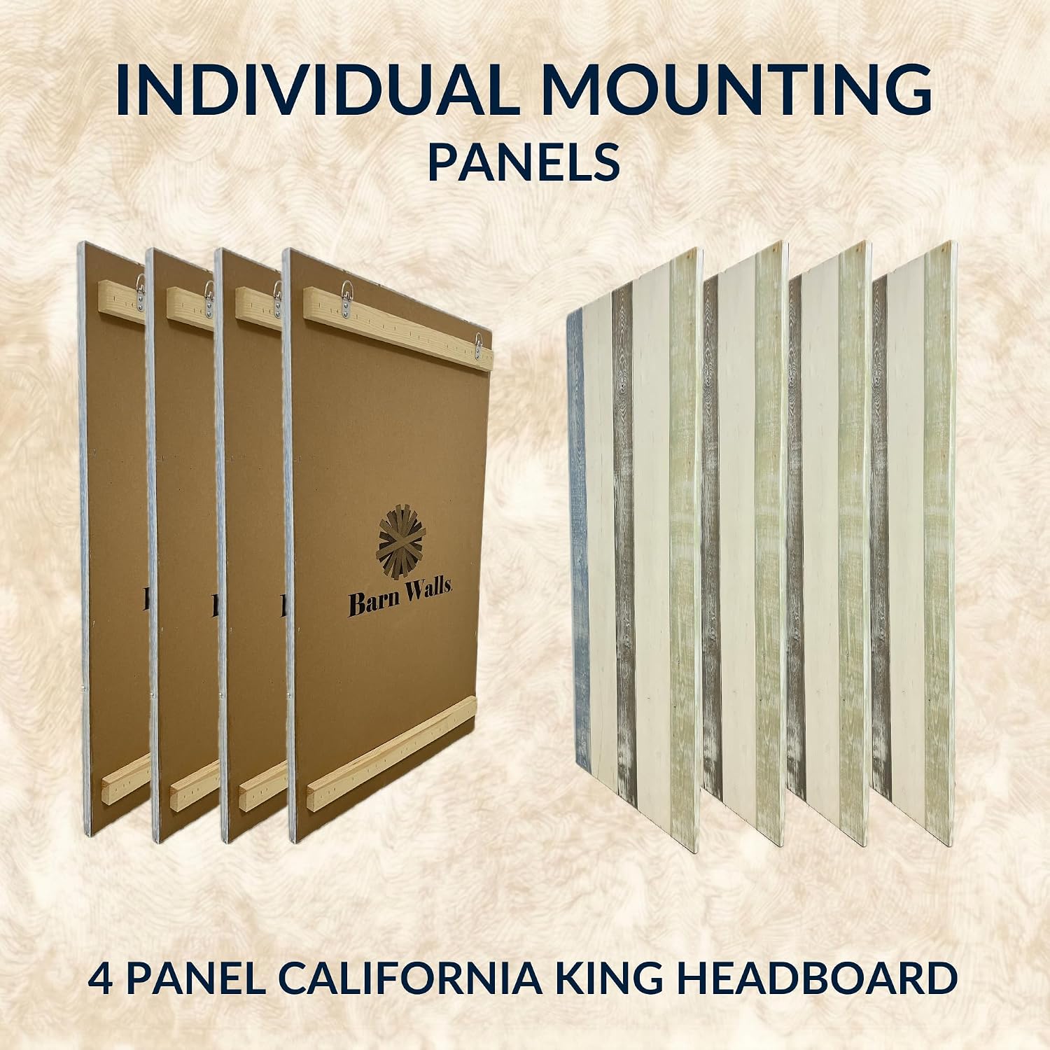 Barn Walls California King Wood Headboard - Farmhouse Mix Design - Wall Mounted Floating Headboard for California King Bed - Handcrafted Solid Wood - Easy No-Drill Installation