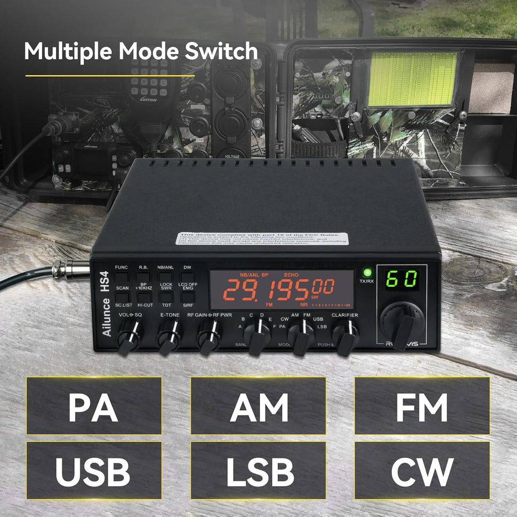 Retevis Ailunce HS4 10 Meter Radio, SSB Ham Radio Base Station, CW/LSB/USB/AM/FM/PA Mobile Transceiver, Noise Reduction, ASQ, SWR Protection, Long Range Amateur Mobile Radio for Contest, Truck, Shacks