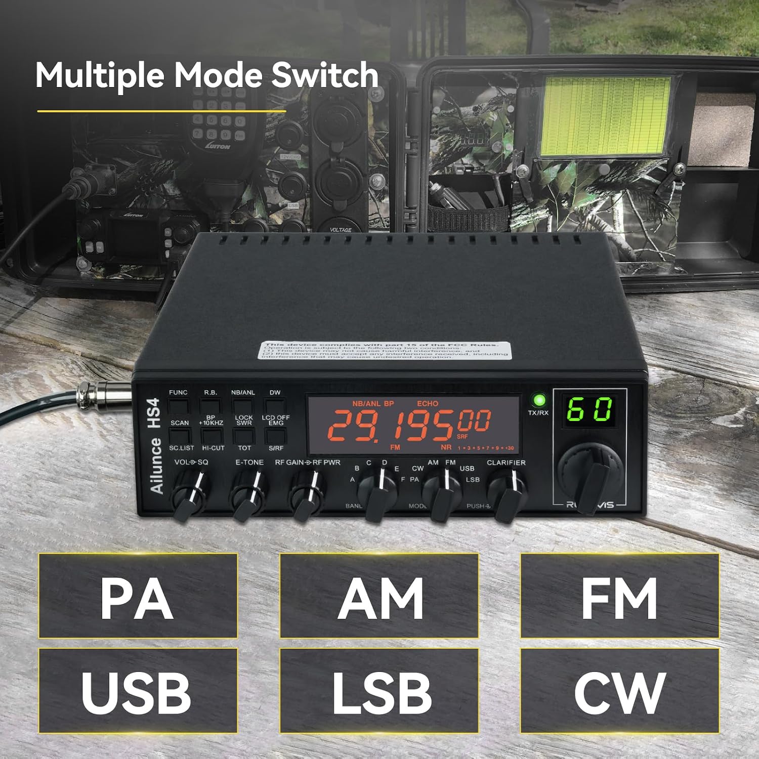 Retevis Ailunce HS4 10 Meter Radio, SSB Ham Radio Base Station, CW/LSB/USB/AM/FM/PA Mobile Transceiver, Noise Reduction, ASQ, SWR Protection, Long Range Amateur Mobile Radio for Contest, Truck, Shacks