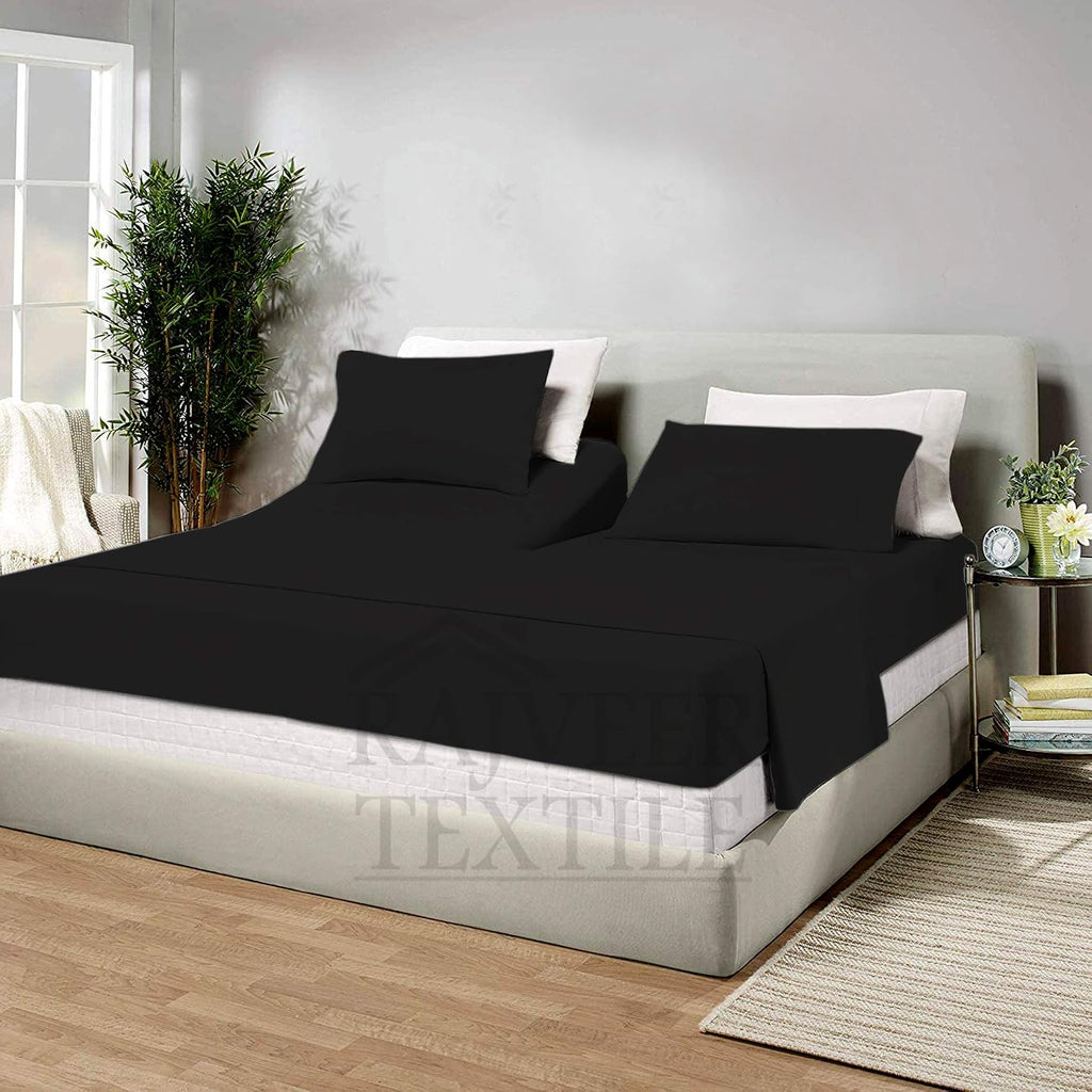 Cotton Home- 4 Pieces Split Head Flex King Size Black Color Sheet Set – Soft Quality Luxury 18 Inch Deep Pocket & Bedding Set with Flat Sheet, Fitted Sheet, 2-Pillow Covers(20' x 30')Inches