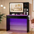 Vanity Desk, Makeup Vanity Desk with Mirror and Lights, Transparent Top with LED Multiple Color Lights, Mirror 3 Color Modes 2 Drawers, Power Outlet, Dressing Table for Girls Bedroom, Black