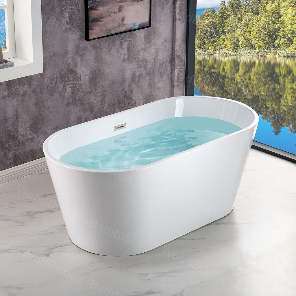 WOODBRIDGE 54' Acrylic Freestanding Bathtub Contemporary Soaking White Tub with Chrome Overflow and Drain,B1702-CH