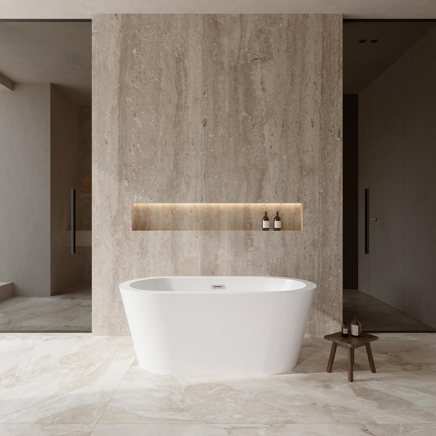 Mermaid 60 inch Freestanding Bathtub in White with Polished Chrome Drain and Overflow Trim