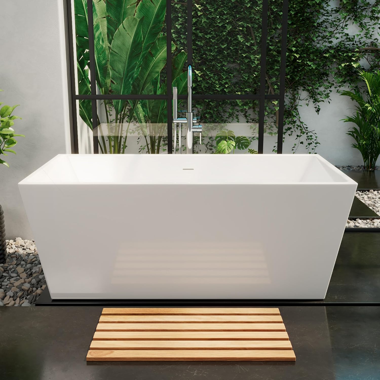 DreamLine Allure 59 inch L x 29 1/2 inch W x 22 7/8 inch H Freestanding Acrylic Bathtub with Brushed Nickel Drain