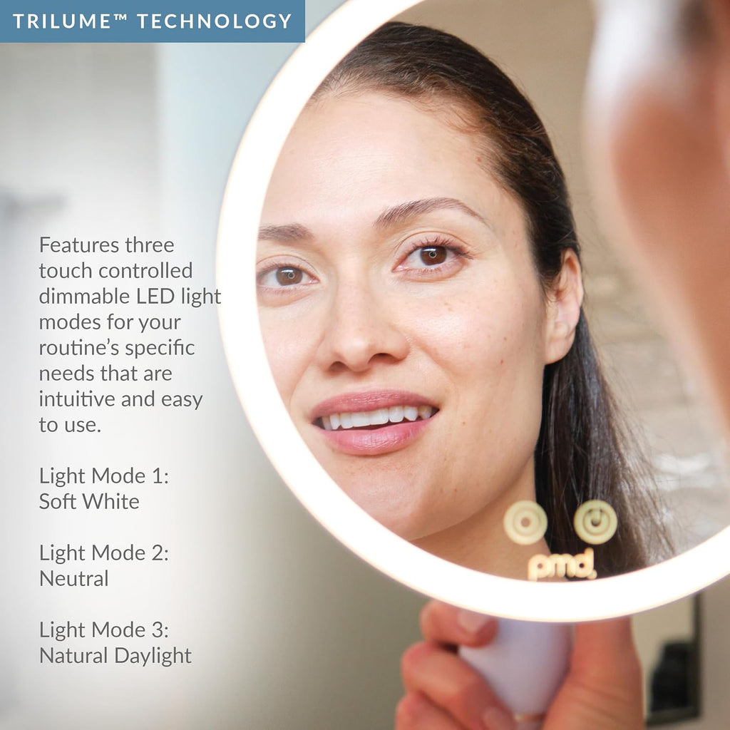 PMD Reflect Pro - Premium Beauty LED Mirror with TriLume Technology & Handheld Capabilities - Three Light Modes - 360° Rotation, 90° Tilt, & 5x Magnification - Travel Ready