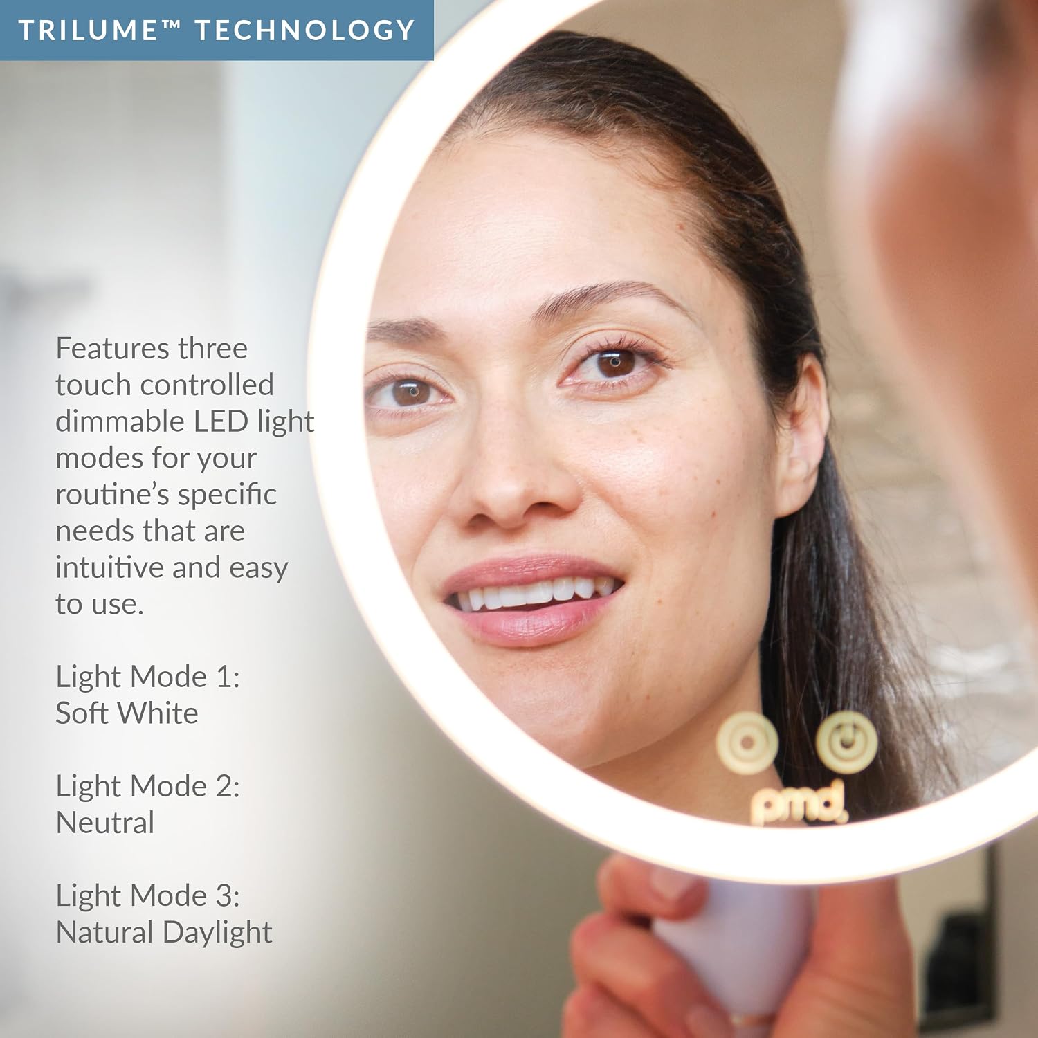 PMD Reflect Pro - Premium Beauty LED Mirror with TriLume Technology & Handheld Capabilities - Three Light Modes - 360° Rotation, 90° Tilt, & 5x Magnification - Travel Ready