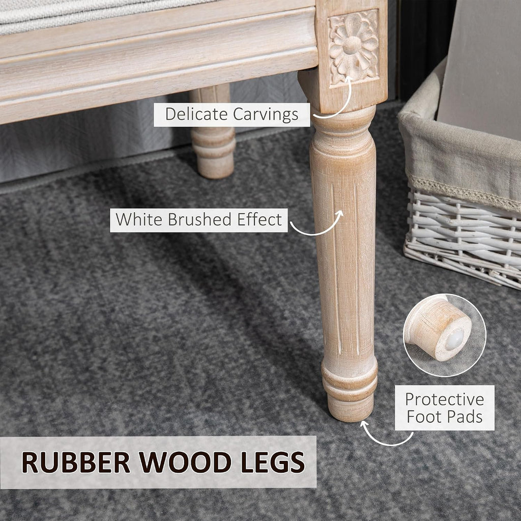 HOMCOM Bedroom End of Bed Bench, 46' Upholstered Entryway Bench with Button Tufted, Thick Padding and Wood Legs, French Vintage Style Linen-Feel Ottoman Bench for Hallway, Living Room, Cream White