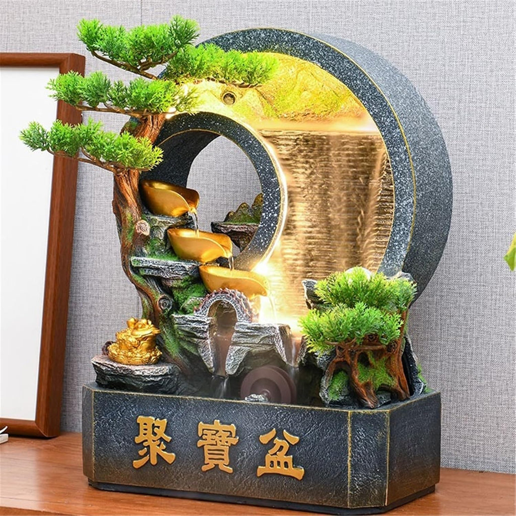 Tabletop Water Fountain Chinese Rockery Curtain Wall Water Ornaments Tabletop Fountain for Home Office Decoration Office Relaxation Meditation Fountain