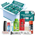 TrekTote Bulk 100 Case Pack of Mens 15 Piece Set Hygiene Kits, Bulk Travel Size Toiletries Kits, Deodorant, Shampoo, Body Wash, Shaving Cream, Razor, Toothbrush, Toothpaste, Comb, Flossers, Swabs