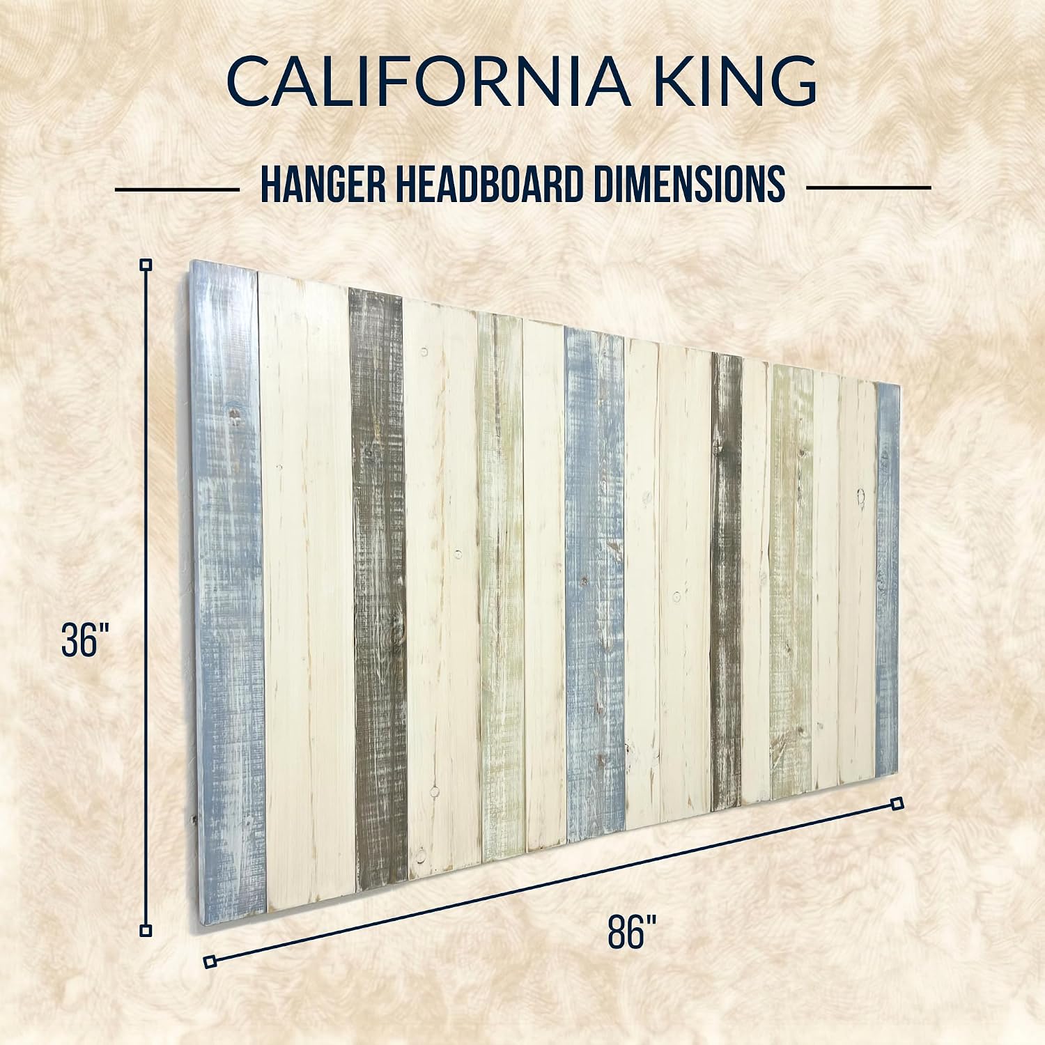 Barn Walls California King Wood Headboard - Farmhouse Mix Design - Wall Mounted Floating Headboard for California King Bed - Handcrafted Solid Wood - Easy No-Drill Installation