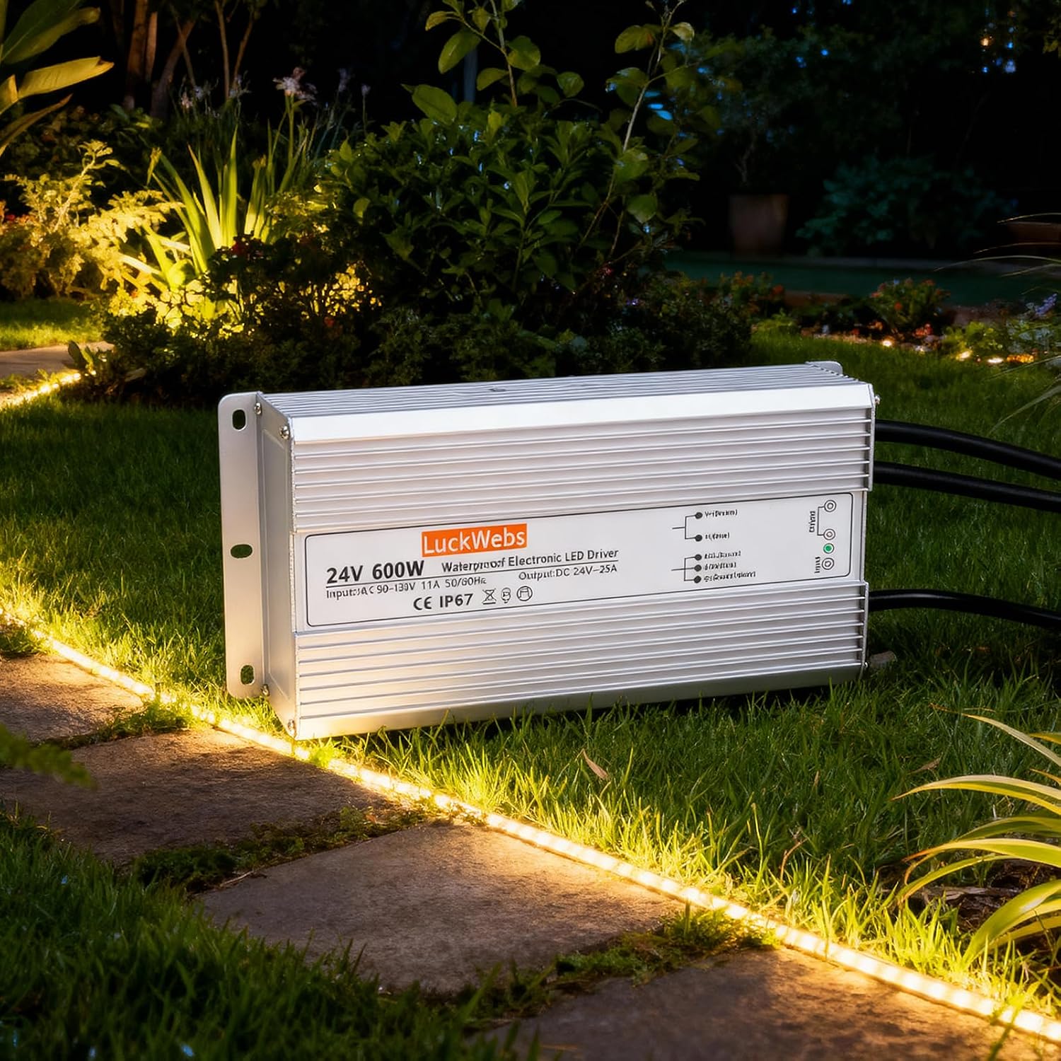 LED Driver 24V 600W Waterproof Power Supply AC 90-130V to DC 24V25A Low-Voltage IP67 Switching Power Supply Landscaping Decorative Lighting LED Waterproof Transformer