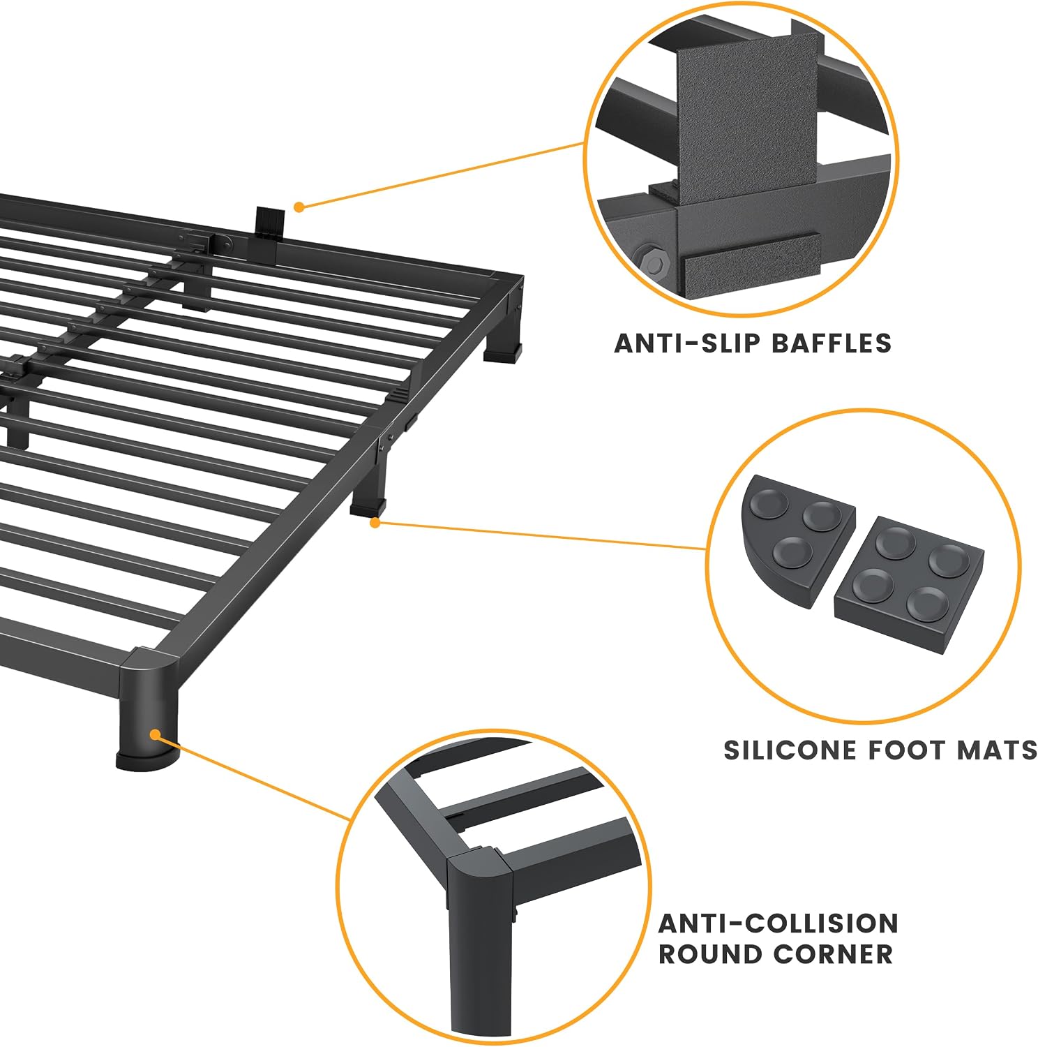 Superay 4 Inch King Bed Frame Low Profile, Heavy Duty Metal Platform Bed Frame with Round Corner Legs, Sturdy Mattress Foundation, No Box Spring Needed, Easy Assembly, Noise Free, Black