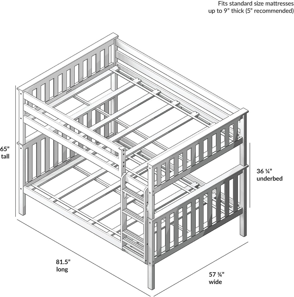 Max & Lily Full Over Full Bunk Bed with Ladder, Solid Wood Platform Bed Frame for Kids, 14' Safety Guardrails, Easy Assembly, No Box Spring Needed, Natural