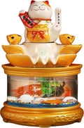 Tabletop Water Fountain Indoor with Maneki Neko, Money Lucky Cat, Fish Tank Decorations for Feng Shui Decor & Gifts for Home, Feng Shui Statue, Chinese New Year Decoration, Chinese Decor & Gifts (B)