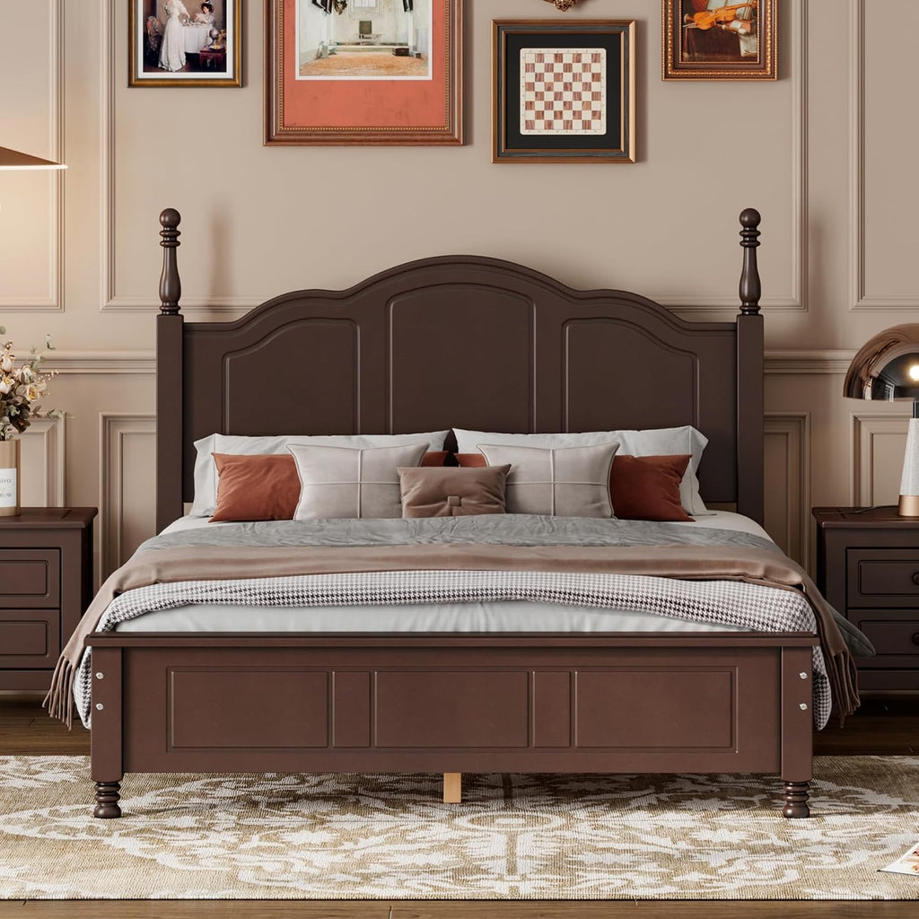 Harper & Bright Designs Platform Bed Frame Full Size with Headboard and Footboard, Mid Century Modern Wood Bed Frame with Underbed Storage for Kids Teens Adults, Classic Vintage Design, Dark Walnut
