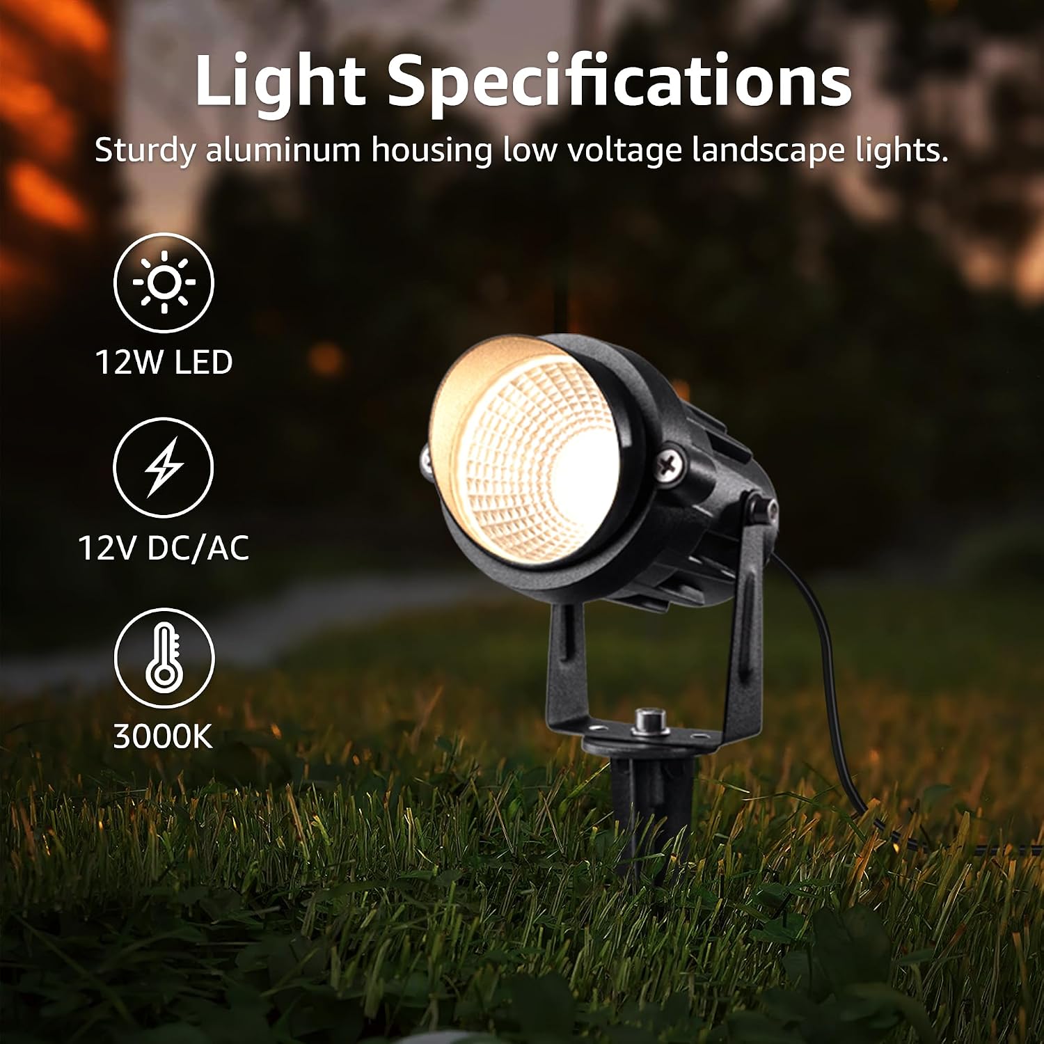 SUNVIE 12 Pack Low Voltage Landscape Lights with 300W Transformer 12-24V LED Landscape Lighting Kit 3000K Waterproof Aluminum Landscape Spotlights with Wire Connectors for House Yard Tree Garden