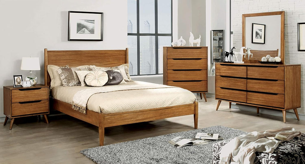 24/7 Shop at Home Chopard Contemporary Wood Bedroom Set, 4-Piece Queen Bedroom Set, Oak
