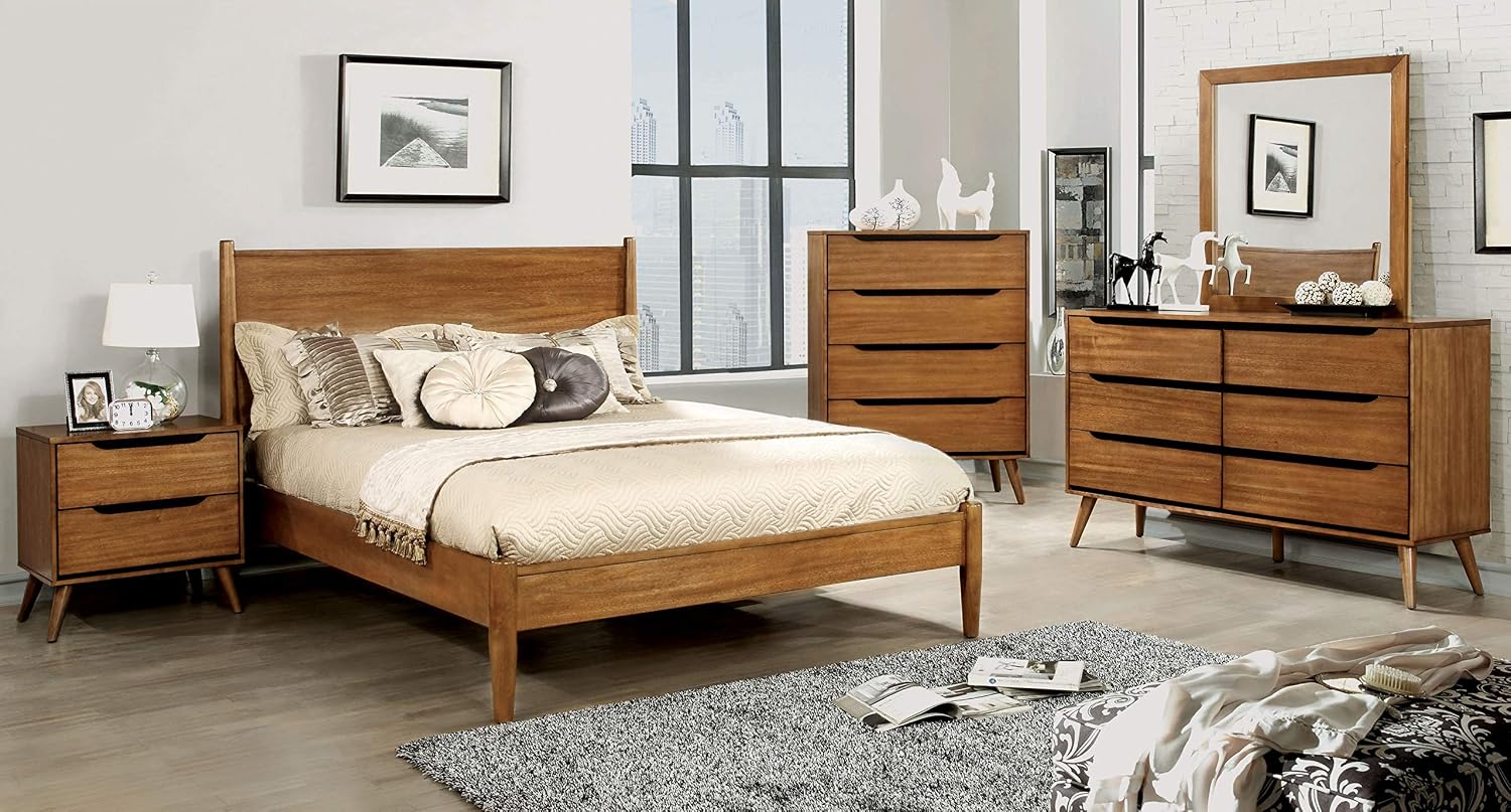 24/7 Shop at Home Chopard Contemporary Wood Bedroom Set, 4-Piece Queen Bedroom Set, Oak