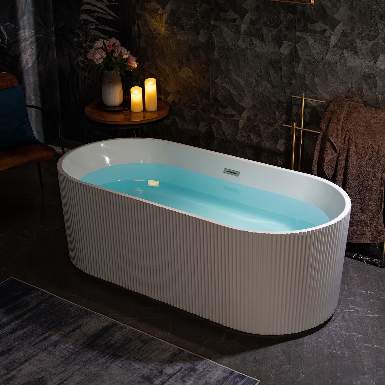 WOODBRIDGE 67' L x 31-1/2' W Freestanding Contemporary Soaking Bathtub,Unique Pleated Design,with Chrome Pop-Up Drain Drain and Overflow Option, White,B1526-C