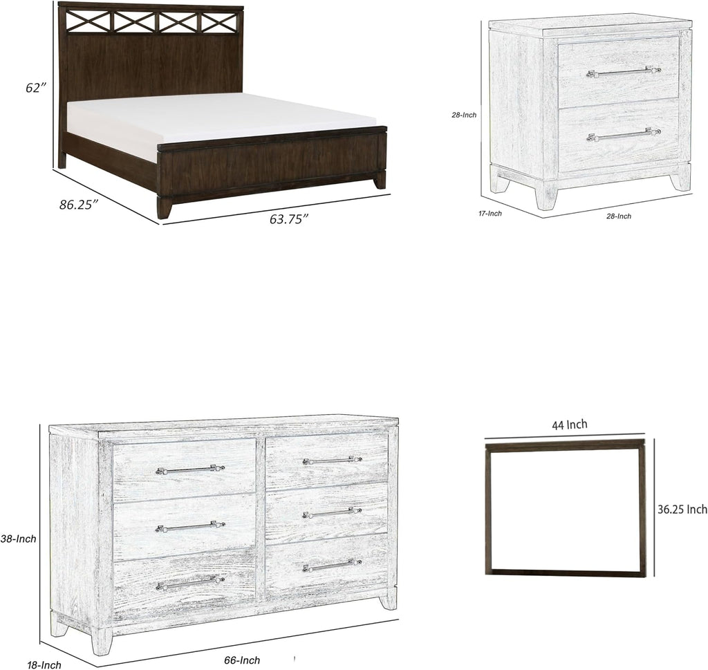 Benzara Gia Four Pc Queen Bedroom Set- Accents on Headboard- Wood- Modern Style