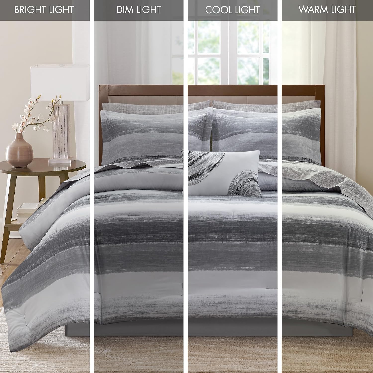 Madison Park Essentials Cal King Comforter Set, Bed in a Bag, Watercolor Print Coastal Comforter & Chambray Cotton Sheet Set, All Season Bedding, Saben, Black Cal King (104 in x 92 in) 9Piece