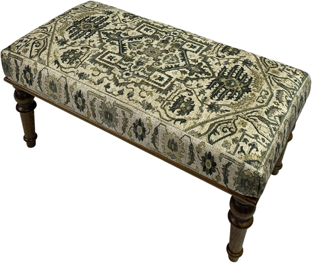 Boho Bench, Rug Ottoman Bench, Piano Bench, Decorative Bench, Bedroom Ottoman, Entry Bench, Vanity Bench, Handmade Bench, Upholstered Bench, Wood Bench, Kitchen Bench, Home Gift, 18x18x36, (Beige)
