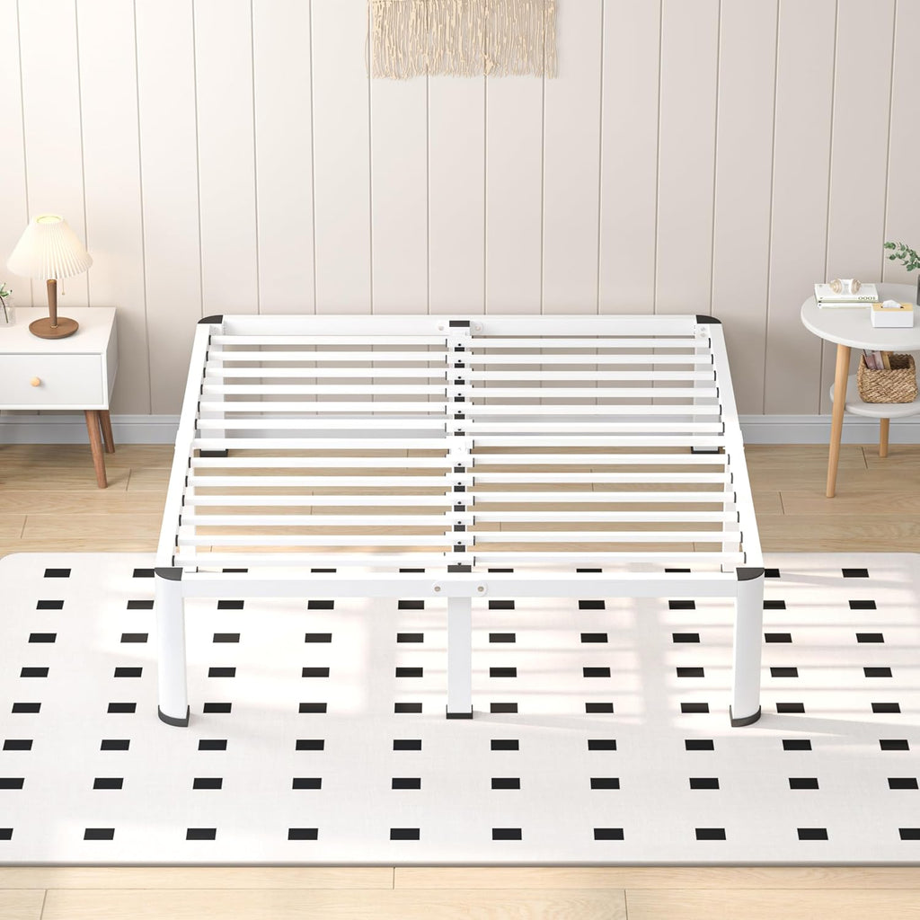VIPSHOW 14 Inch White King Heavy Duty 3500 lbs Bed Frame with Round-Corner Legs & Anti-Squeak Design – Quick Assembly Metal Platform, No Box Spring Needed