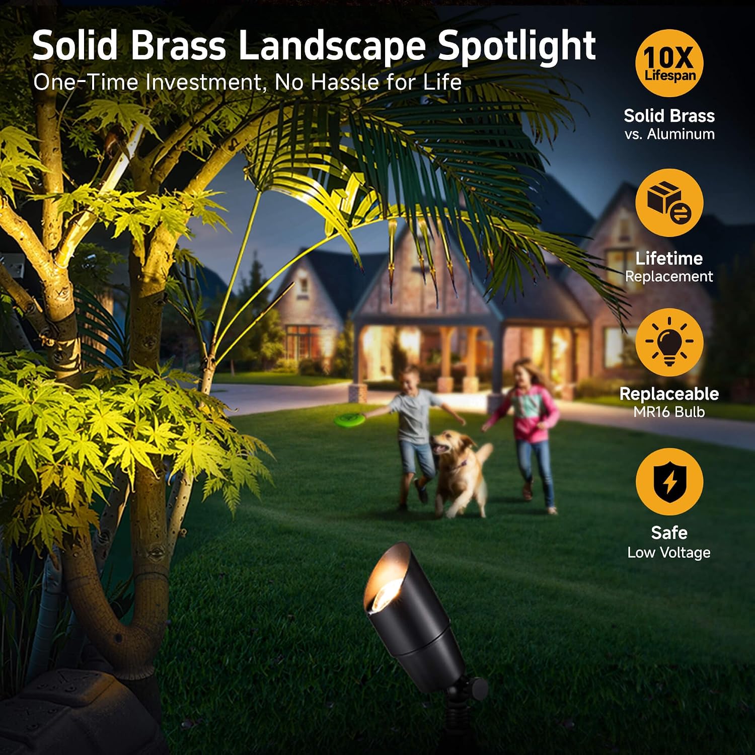 Gardenreet LED Spot Light Outdoor - Die-Cast Brass 12V Uplighting Waterproof, Low Voltage Landscape Lights Metal, Black for Fence Fountain with Warm White MR16 Replaceable Bulbs (12 Pack)