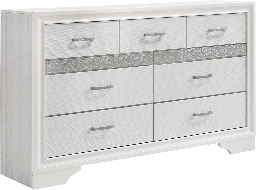 Coaster Home Furnishings Miranda Contemporary 5-Piece Bedroom Set Fabric Upholstered California King Size Panel Bed Frame 54-inch Headboard White 205110KW-S5