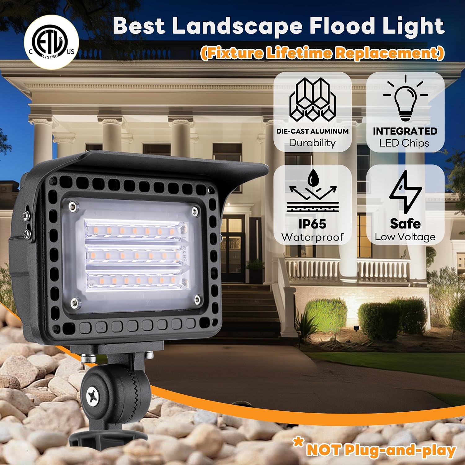 Gardenreet Outdoor Low Voltage LED Flood Lights - 12W 12V Landscape Wall Wash Lights, IP65 Waterproof Angle Adjustable Aluminum Brown Hardwired for Wall House Patio Backyard 6 Pack