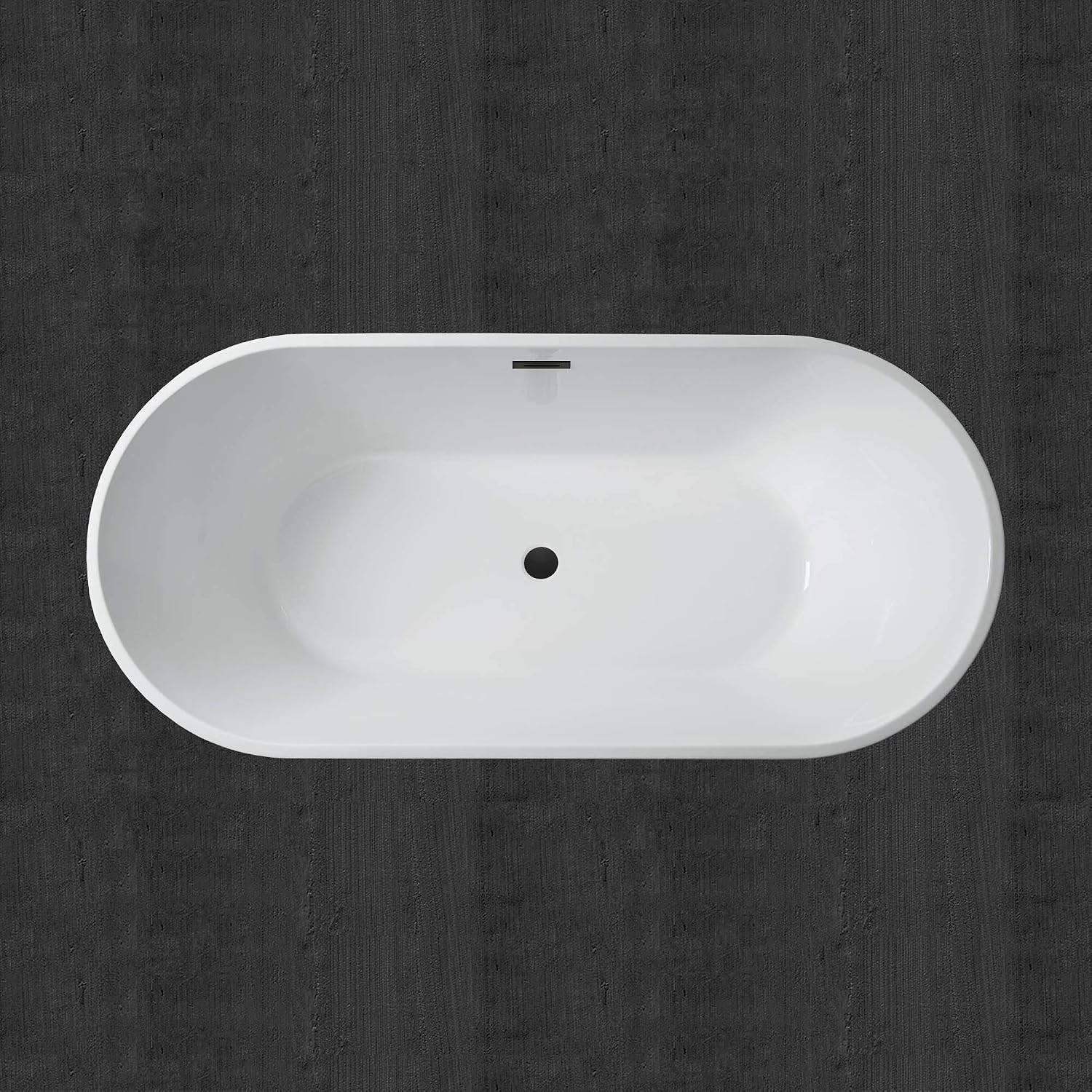 WOODBRIDGE 67' Acrylic Freestanding Bathtub Contemporary Soaking White Tub with Matte Black Overflow and Drain，B0013 -MB-Drain &O