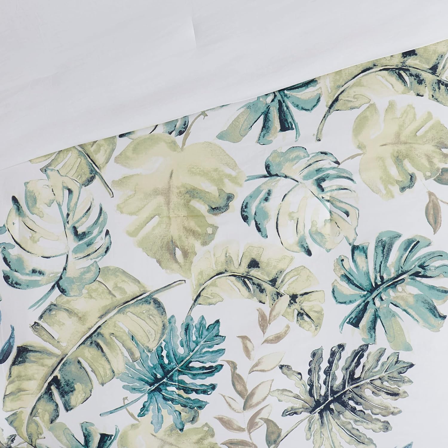 Harbor House 100% Cotton Duvet Cover, Coastal, Beach Cottage Design, All Season, Breathable Comforter Cover Tropical Bedding, Matching Shams, Lorelai Monstera Leaf Green Full/Queen (90'x90') 5 Piece
