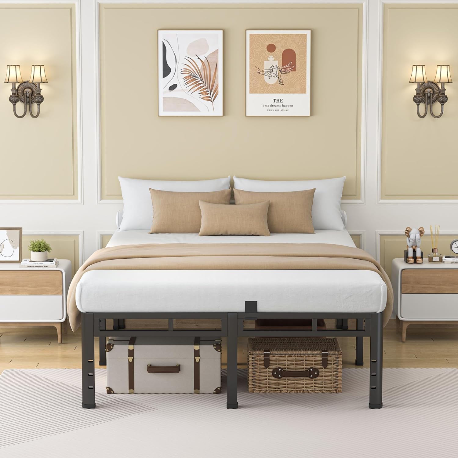 NKZ California King Size Bed Frame 22 Inch, Metal Bed Frame & Box Spring 2 in 1 Platform with Round Corner Legs, 4000Lbs Heavy Duty Tall Metal Frame, Headboard Hole, Noise-Free, Easy Assembly