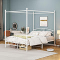 Metal Canopy Bed Frame with Headboard & Footboard Mattress Foundation Sturdy Slatted Structure No Box Spring Needed Easy Assembly, Queen White