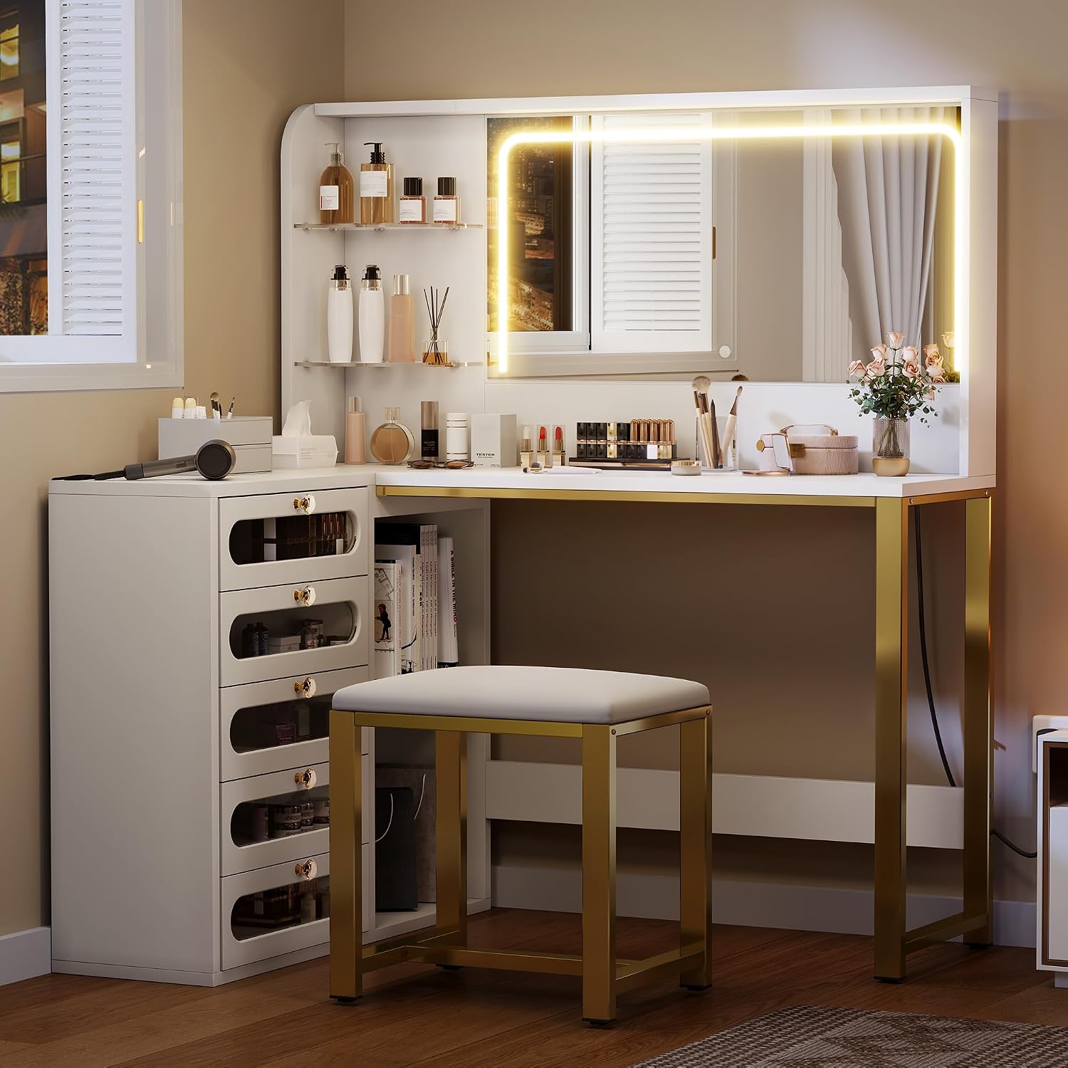YITAHOME Vanity Desk Set- L Makeup Vanity with Mirror